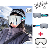 Send lenses] ASHBURY Korean ski goggles men and women display version Big Lens face small black clothes 9