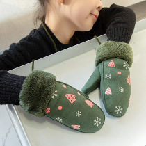 Childrens gloves autumn and winter cute Korean version of Japanese students boys and girls girls baby fingers plus velvet padded full finger