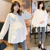Pregnant woman Spring and autumn suit new blouses dolls collar sweet and temperamental white shirt with loose foreign air for two sets