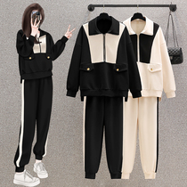 Big Code Womens Dress 2022 Spring Dress New Fat Sister Ocean Air Cover Tummy Casual Sports Pants Sweatshirt Two Suits