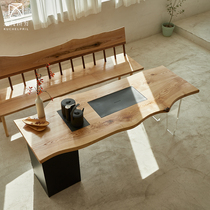 New Chinese tea table Zen office home small tea table Japanese simple modern solid wood large board tea table