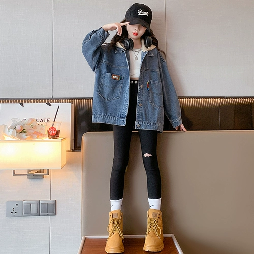 Джинсовая осенняя куртка, детский топ с капюшоном, коллекция 2023, в западном стиле, в корейском стиле, подходит для подростков