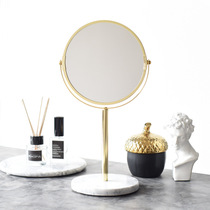 Nordic light luxury marble makeup mirror ins desktop desktop round golden princess mirror double-sided mirror dressing mirror