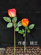 3D rose leaf simulation rose Rod high imitation single rose Rod paper flower soap flower ribbon flower rose Rod