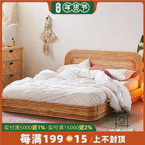 Southeast Asia ins Fujiyi 1 8m double bed rattan furniture solid wood homestay simple modern bedroom Japanese style