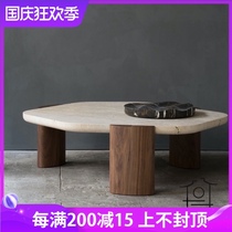 Nordic ins creative black walnut low table solid wood coffee table marble tea table living room home Wabby wind round table