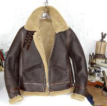 Burst Brown B3 thickened sheepskin hair one warm cold classic retro leather leather mens fur coat