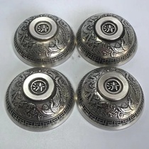 Retro White Bronze Silver Plated Dragon Phoenix Bowls Foru Shouxi Bowl set of silver-coated hexagonal Pepperbowl Handicraft