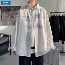 ins tide brand shirt mens 2021 spring and autumn new long-sleeved top port wind casual loose BF shirt printed jacket