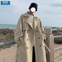 Retro double-breasted long knee trench coat mens Tide brand loose spring thin ins long coat men