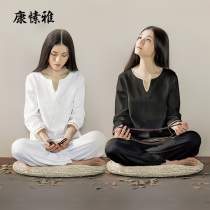 Kang Suya meditation suit Yoga suit women loose two-piece cotton linen linen white Buddha meditation zen suit summer
