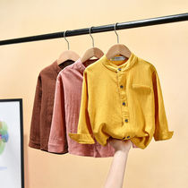 Boys shirt long sleeve spring and summer 2021 new open chest pure cotton baby handsome childrens shirt childrens spring and autumn jacket