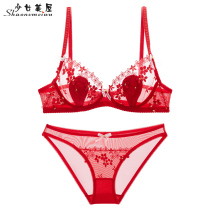 Red life Tiger ultra-thin transparent underwear sexy bra set bra set thin big chest small female lace