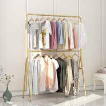 Double-layer hanger floor-to-ceiling bedroom household coat rack simple light luxury drying clothes shelf clothing store display rack