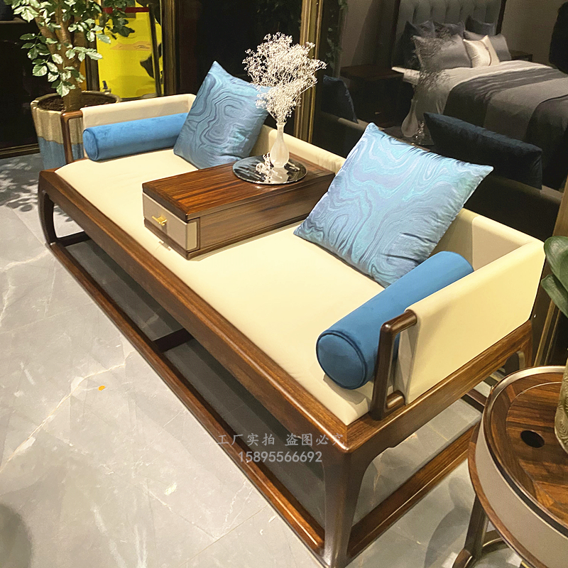 Arhat bed New Chinese style solid wood Wujin wood double sofa combination Zen tea room Living room Hotel furniture customization