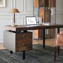 American retro solid wood computer desktop table simple single office computer desk desk desk desk drawer boss table