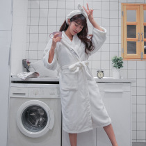 Japan autumn and winter flannel couples robe loose casual bathrobe womens thick warm hooded home clothes