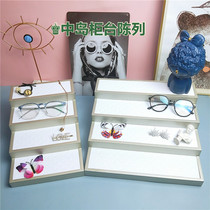 New glasses shop stairs solid wood paint square display box sunglasses window high cabinet display shelf