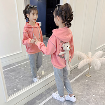 Girl Autumn Clothing Suit 2021 New Spring Autumn Season Han Edition Big Boy Necropolis Childrens Tennis Red Ocean Sports Two Sets