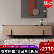 Italian minimalist solid wood saddle leather TV cabinet combination Nordic living room rock board floor cabinet light luxury modern short cabinet furniture