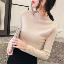 Spring and autumn 2021 new semi-high collar slim body tight knit sweater foreign long sleeve sweater womens base shirt