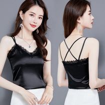 Spring Summer black lace chiffon sling small vest women slim suit outside wear sleeveless base shirt coat