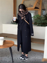 Black Fur Coats Woman Mid 2022 Winter New Korean version thickened over kneecap Windy Wool Coat