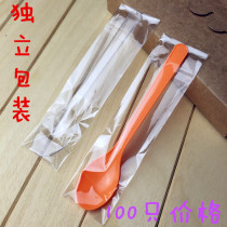 Independently wrapped clear orange disposable spoon dessert spoon sundae spoon plastic spoon ice cream spoon