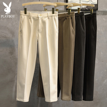 Playboy autumn and winter casual trousers mens straight slim slim wool mens pants British non-iron drape long pants tide