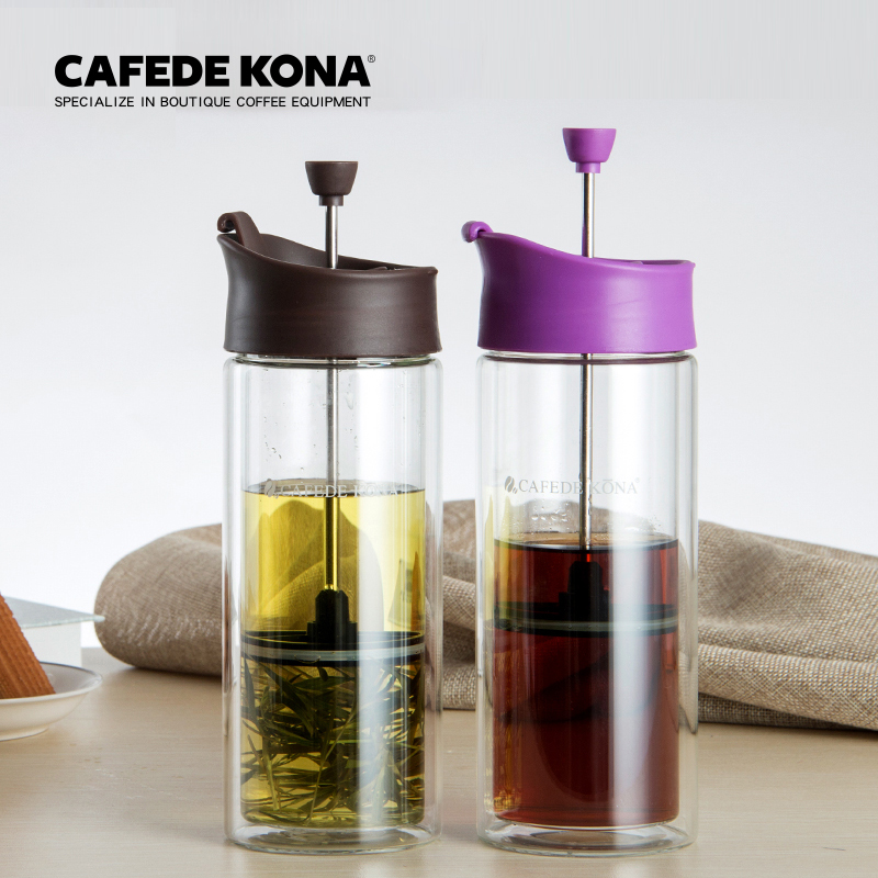 CAFEDE KONA フレンチ圧力ポット二重層ガラスコーヒーポットオフィスホームフィルター圧力カップティー