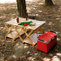 Hanfor outdoor camping solid wood multifunctional shelf for picnic easy folding table with portable multilayer containing