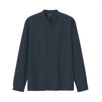 MUJI MUJI mens cotton wash Oxford stand collar open collar shirt