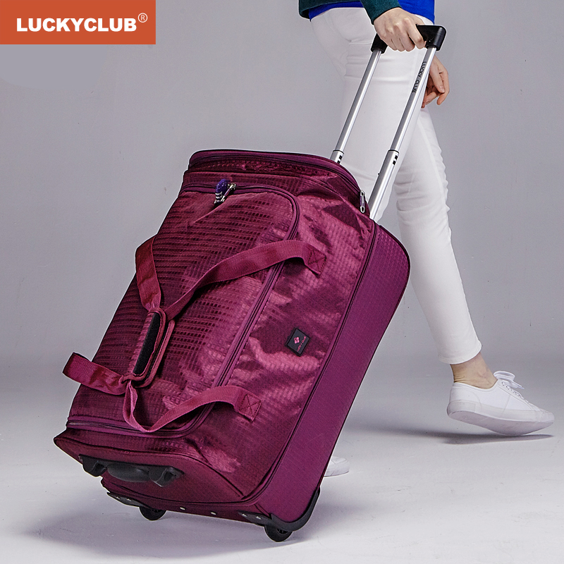 Lucky Club Pull-rod Backpack Travel Bag Female Man Hand-held Canvas Short-distance Super-large Capacity Suitcase Shoulder Luggage Bag