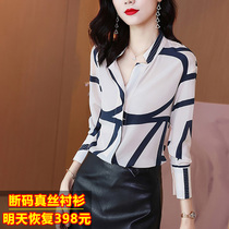 Brother new long sleeve silk top female 2021 spring and autumn design sense niche printing wild temperament shirt