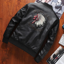 2021 spring and autumn season Indian embroidery simulation leather mens Korean version of the trend handsome youth leather jacket jacket trend brand