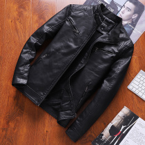 Spring and autumn leather mens fashion stand collar Korean version of the jacket motorcycle simulation leather jacket mens leather thin casual youth