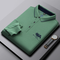 Autumn and winter mens Polo shirt embroidered long-sleeved fashion lapel t-shirt Solid color fashion Hong Kong flavor business casual i