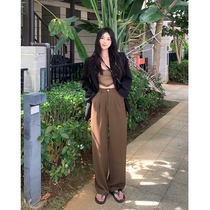 High waist western dress pants female Korean version 100 lap loose tug length pants spring new chic display slim broad leg straight drum pants