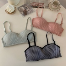 Plaid bra women without steel ring small chest gathered seamless breast anti-sagging bra spring student girl underwear