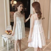  Maternity clothes summer loose mid-length sleeveless dress pregnant women summer lace stitching fairy chiffon sundress