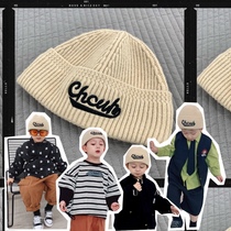Quick children's ins wind children's simple knitted hat solid color letter embroidery wool hat main hat melon skin hat