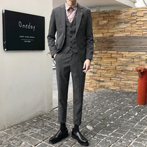 Suit suit suit mens slim plaid casual English style groom groom best man married Korean suit vest three-piece set