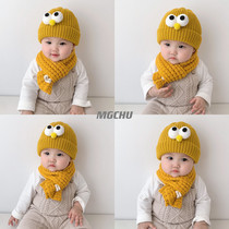 Childrens wool cap scarf set Winter plus velvet warm Korean baby cute super cute knitted baby cap