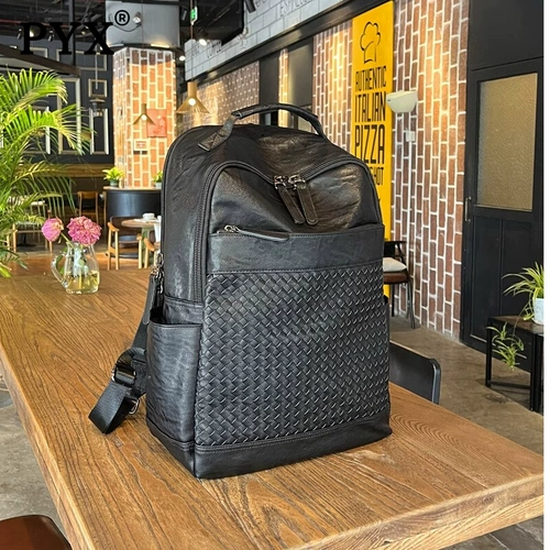 Элитный кожаный вместительный и большой рюкзак, плетеный модный трендовый багажный ноутбук для отдыха для путешествий