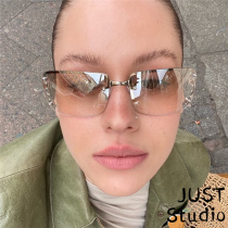 Men and women with diamond - inlaid paleochal mirror square millennium - ancient Y2k hot sunglasses are photographed with texture