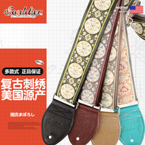 American Souldier Medallion Guitar Strap Bakelite Folk Guitar Bass Embroidered Vintage Shoulder Strap