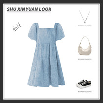 Square Collar Bubble Sleeveless Blue Dress Skirt Summer 2022 New Womens Fashion Design Sense Little Crowdlaw First Romance Fairy
