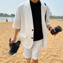Summer ins personality solid color design Korean version of mens loose short-sleeved suit Hair stylist hanging suit jacket men
