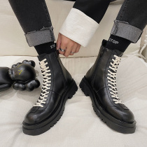 Black Martin Boots Men High British Wind ins Medium Gang Leather trendy shoes Toilwear Winter Slim Locomotive Leather Boots Men