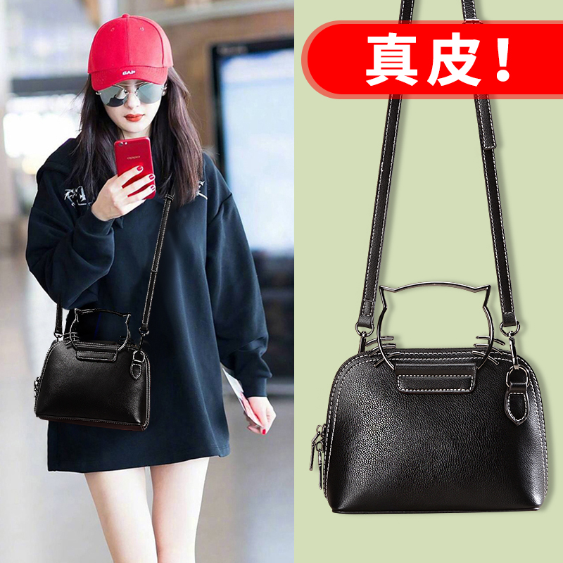 Bag female 2018 new Korean version of the wild shoulder Messenger bag mini portable kitten bag shell bag leather handbag